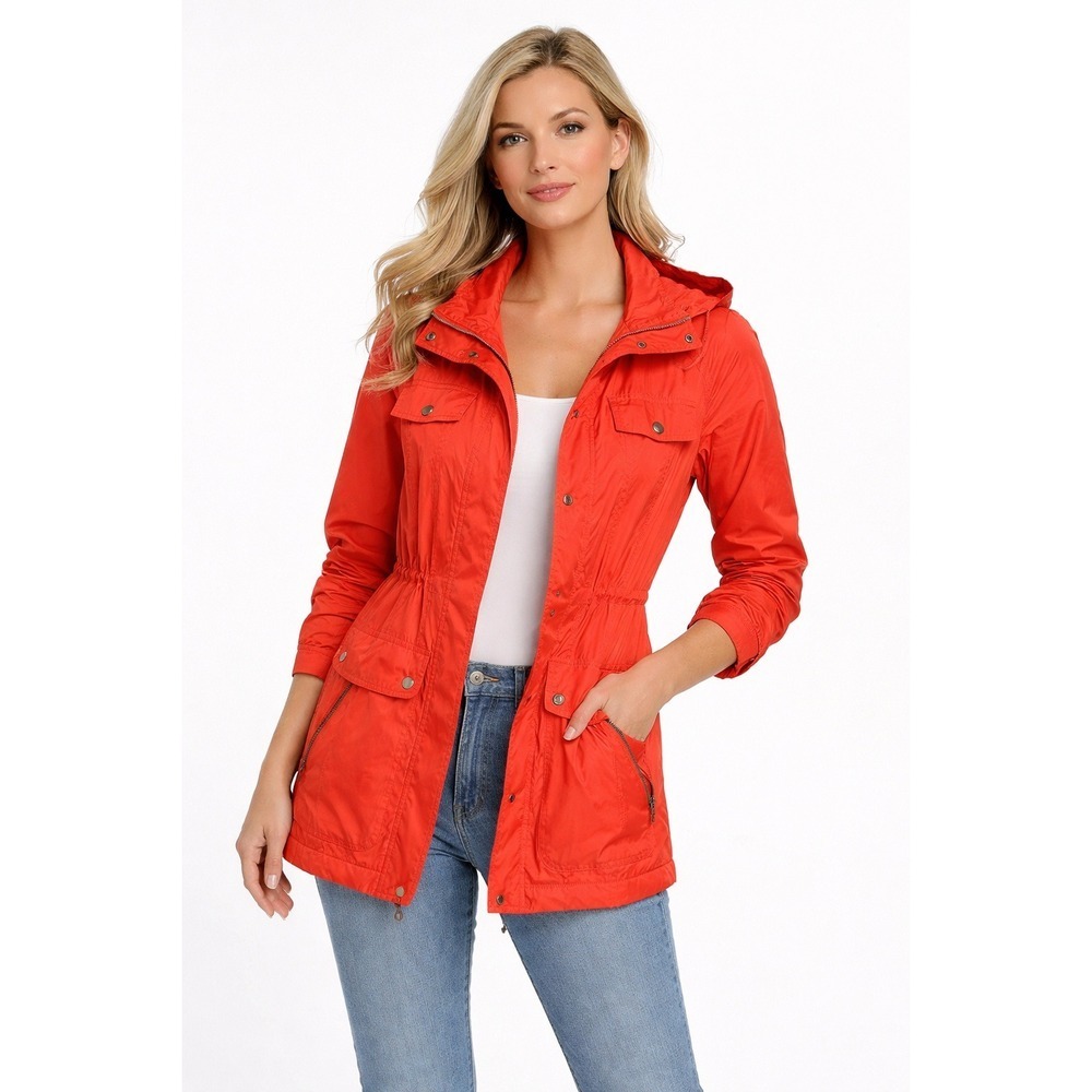 a.n.a A New Approach Women's Size M Orange Windbreaker – Hooded‎ Packable Jacket